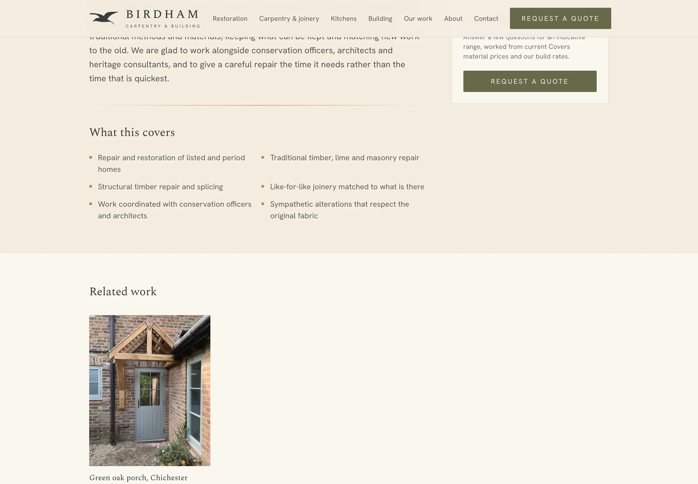 The listed and period building restoration service page